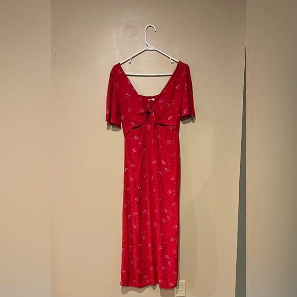 Z Supply Mavis Hot Pink/Ref Floral Modi Dress Size Médium Front Cut Out - Picture 4 of 11